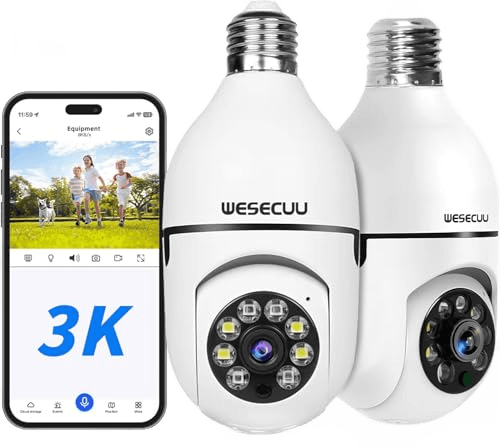 WESECUU 3K Light Bulb Security Camera -5G& 2.4GHz WiFi Security Cameras Wireless Outdoor Motion Detection and Alarm