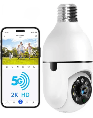 WESECUU Light Bulb Security Camera -5G& 2.4GHz WiFi 2K Security Cameras Wireless Outdoor Motion Detection and Alarm